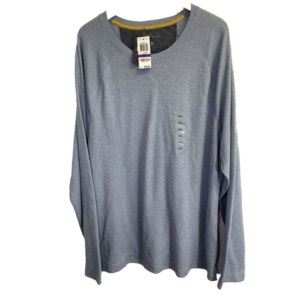 NEW Club Room Men's XXL Waffle Knit Shirt Long Sleeve Blue Fog Heather Raglan